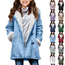 Kukoosong Girls Fleece Jackets Button Down Hooded Teen Winter Clothes Long Sleeve Solid Color Lightweight Jackets Outerwear for 10 Years