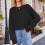 Pulover damă cu guler rotund, model solid, negru, mărime S 4