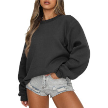 Damen Langarm-Sweatshirt, lässiger Rundhalsausschnitt, lockerer Schnitt, Pullover-Hoodie aus Fleece, Herbstoberteil