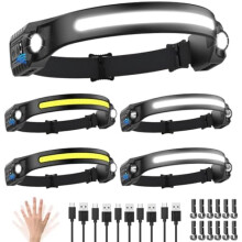 Wiederaufladbare 5er-Packung Stirnlampen, 230 breiter Abstrahlwinkel + 2 Spots, LED mit Bewegungssensor und 5 Modi, kompatibel mit Schutzhelmen