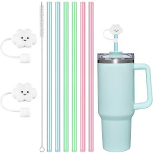 Conjunto de 6 canudos de silicone coloridos para reposição em copos Stanley de 40 oz e 30 oz.