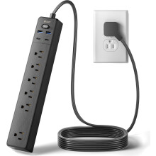 6-Outlet Power Strip w/ 4 USB, 4.5ft Cord, 900J Surge Protection, Mountable, Overload Switch & Indicator Light – Black