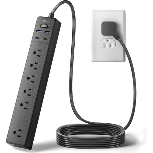 Πολύπριζο 6 πριζών με 4 USB, καλώδιο 4,5 ποδιών, προστασία από υπερτάσεις 900J,