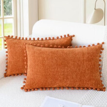 Fodere per cuscini decorativi autunnali in ciniglia color arancio bruciato, confezione da 20x12 pollici