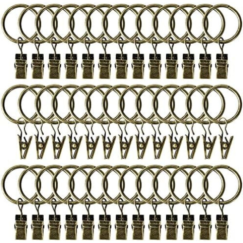 44-pakning rustfrie matte bronse gardinringer med klips, 2,5 cm ID, rustfritt stål, kompatible med strammestenger