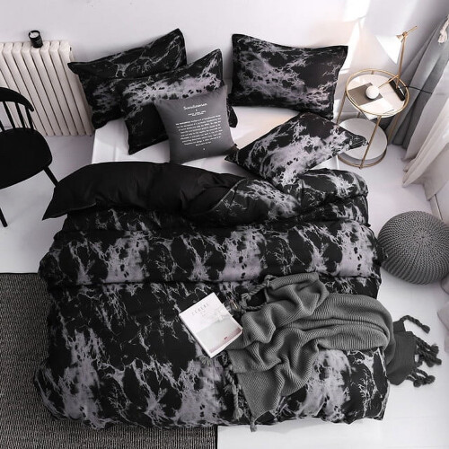 Full Size Black Marble Duvet Cover Set 2