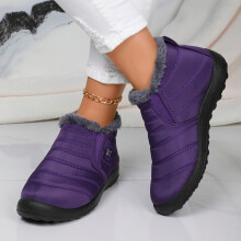 Enkellaarsjes voor dames, platte wollen enkellaarsjes met hak, warme en comfortabele casual schoenen, paars