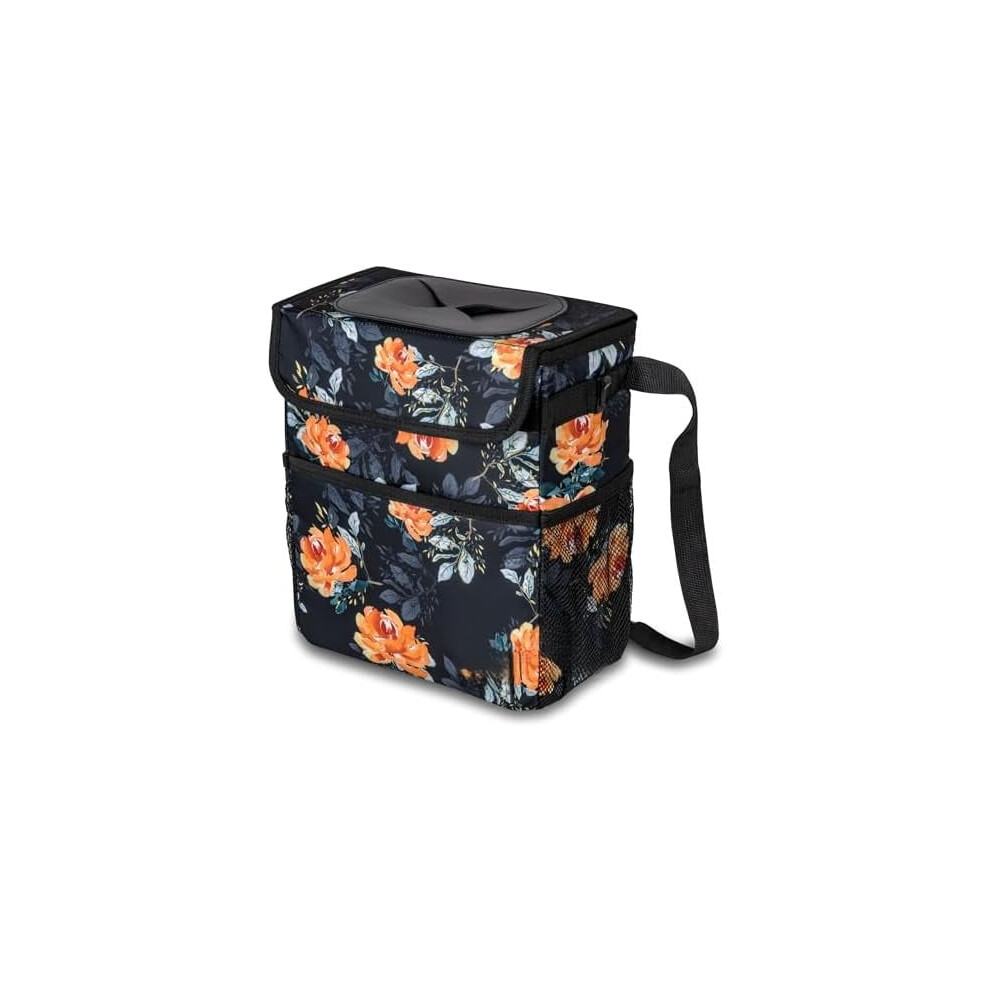 Cute Flower Car Trash Can With Lid Â 2-Gallon Collapsible, Leak-Proof, Waterproof Bin With Pockets & Straps, Compatible With Cars 9313598868220