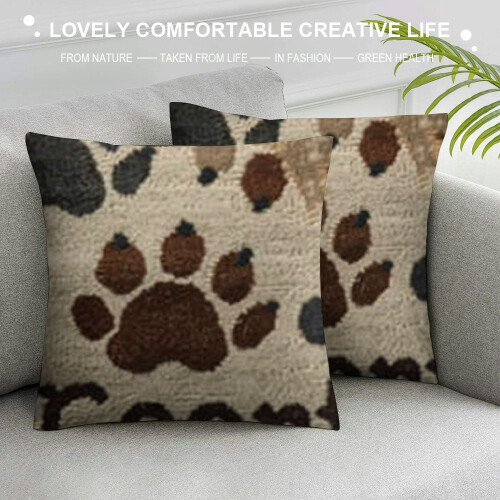 Housse de coussin courte en peluche, format king size – Os et pattes de chien 2