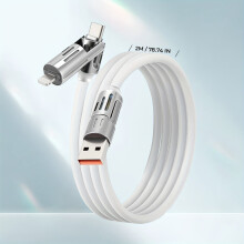 240W 4-i-1 USB-C snabbladdningskabel, flätad aluminium, kompatibel med Samsung, Xiaomi, Apple, iPhone, iPad