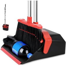 Upgrade Broom & Dustpan Combo Set, 51" Handle, ZeroGap Lip, Self-Cleaning Teeth – Compatible with Lobby/Kitchen/Restaurant – Black & Red