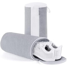 2-Piece Shoe Washing Machine Bag for Washer & Dryer – Reusable, Deep Clean Sneakers, Plush Fibers, Invisible Zipper, Grey