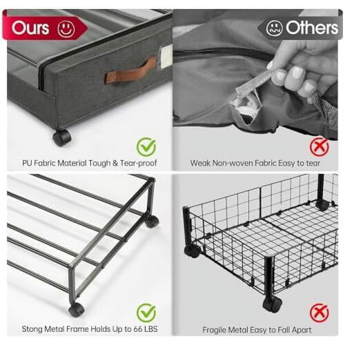 2-Pack Rolling Under Bed Storage Containers with Wheels, Metal Drawers for Clothes/Blankets/Shoes (30.71x16.93x6.69 in)