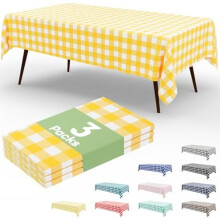 3 kusy žlutých jednorázových ubrusů s kostkovaným vzorem, 132 x 272 cm, odolné, voděodolné, vhodné na pikniky/bankety/venkovní večírky