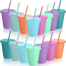 Lot de 15 gobelets réutilisables pour enfants avec couvercles et pailles