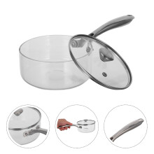 Glass Cooking Pot with Lid, Stainless Steel Handle Small Saucepan for Boiling, Cooking Noodles on Glass Top Stoves