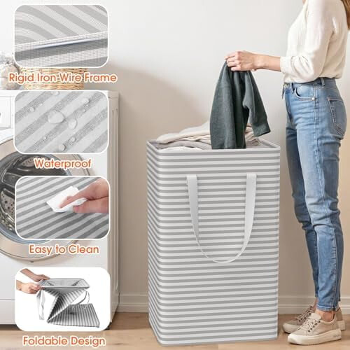 Συσκευασία 3 τεμαχίων 100L αδιάβροχα ελεύθερα καλάθια πλυντηρίου, πτυσσόμενα με 2
