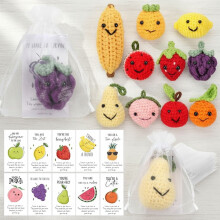 Coffrets cadeaux de fruits tricotés en 10 pièces avec cartes à jeux de mots et organza