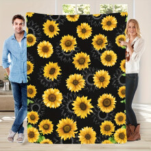 Flanellen plaid met zonnebloemmotief, 150x200 cm