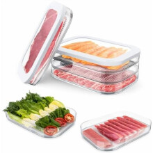 Set di contenitori impilabili a 3 strati per salumi con foro di drenaggio e coperchio in silicone, senza BPA, per conservare in frigorifero