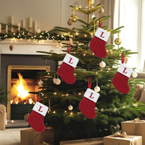 Chaussettes de Noël brodées avec initiale – Vertes et blanches