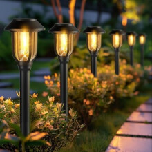 Set van 12 waterdichte solar padverlichtingselementen met automatische aan/uit-functie, warm wit (3000K), voor tuin, looppad, oprit en erf.