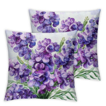 Conjunto de 2 capas de almofada decorativas em lavanda roxa, com estampa de buquê de flores e pintura botânica, para decoração de ambientes
