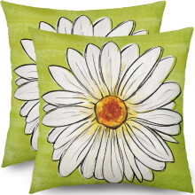 Capas de Almofada Spring Daisy 16x16, Conjunto de 2, Capas de Almofada de Linho Floral Verde Limão para Sofá, Cama, Área Externa – Compatíveis