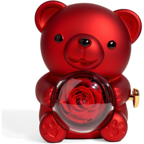 Šperkovnice Rose Hug Bear s pravými konzervovanými růžemi