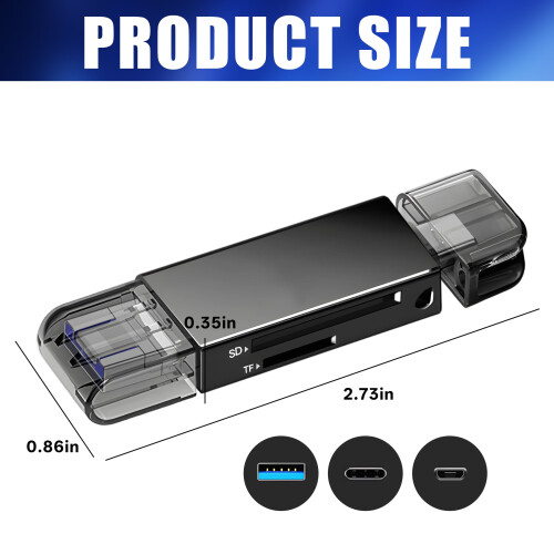 Lettore di schede SD/MicroSD 3 in 1 USB 3.0 (USB-A/USB-C/Micro-USB), compatibile con smartphone, tablet e computer. 1