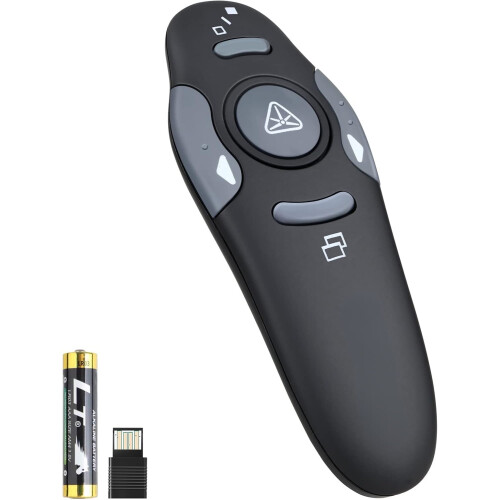 2.4 GHz Wireless Presentation Clicker Pointer for PPT, Keynote, Google Slides, Mac/PC – Battery Included