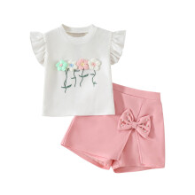Conjuntos para niñas pequeñas, ropa para niñas, conjunto de verano para niñas: top de manga corta con cuello redondo y estampado floral,