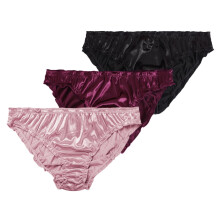 Conjunto de 3 Calcinhas Femininas de Cetim Cintura Baixa com Babados em Seda Leite, Confortáveis, Estilo Biquíni, Elásticas, Lingerie