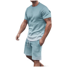Ensembles courts pour hommes, tenues 2 pièces, survêtements d'été décontractés : t-shirt à col rond imprimé, chemisier à manches courtes et