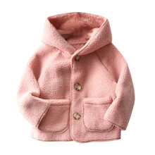 Manteau polaire d'hiver pour petits garçons et filles 2025, couleur unie, mignon, épais et chaud, à capuche boutonnée, rose, 3-4 ans