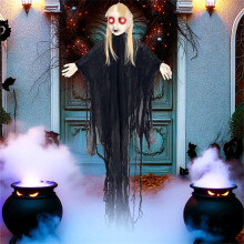Halloween vrouwelijke spookdecoratie met bewegingssensor, licht en geluid – feestdecoratie voor binnen en buiten, geschikt voor Halloween-thema's