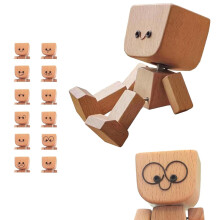 Schüttelfigur aus Holz fürs Armaturenbrett – Handgefertigt, 12 magnetische Gesichtsausdrücke, kompatibel mit den meisten Autos