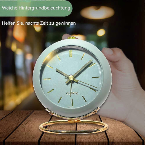 Wecker ohne Ticken, analoger Wecker mit Licht, Wecker, Retro-Wecker (grün). 2