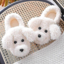 Pluche slippers, katoenen slippers, harige schoenen, schattige wintertas met antisliphakken, pluche katoenen slippers, knusse crèmekleurige
