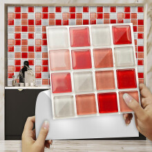 10 Fliesenaufkleber, ölbeständige PVC-Klebedekoration, Mosaik-Stil Küchen- und Badezimmerfliesenaufkleber (10x10cm, Rot)