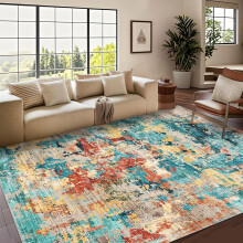 Tapis lavable Ă poils courts 180 x 270 cm, motif abstrait bleu