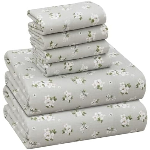 100% Baumwoll-Flanell-Bettwäscheset, Queen-Size, 6-teilig