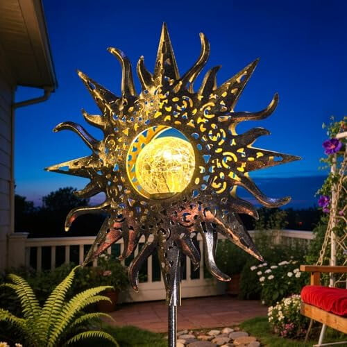Große Solar-Gartenleuchten mit Crackle-Glas und Metallstab