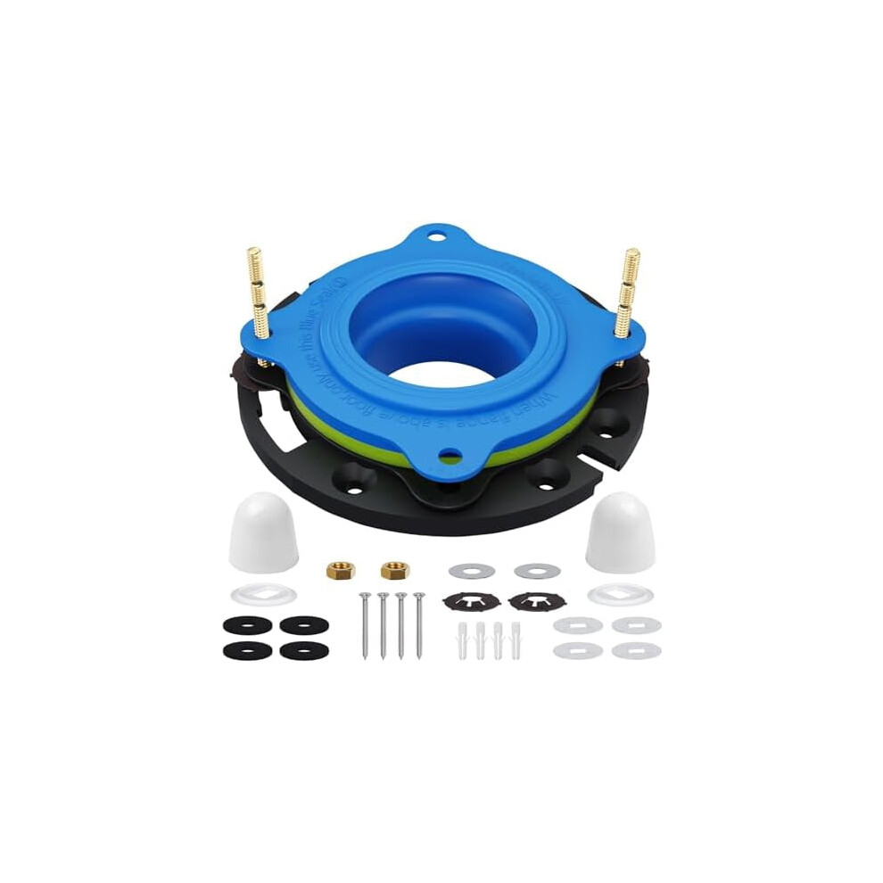 Toilet Flange Repair Kit With Flange & Elastic Wax Ring, Rubber Gasket Seal Replacement Kit With Hardware (Nuts, Washers, Bolts, Caps) 9448990329410