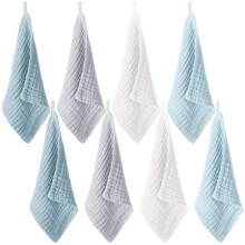 8 stk. 12x12" muslin babyvaskeklude, blød bomuld, absorberende og genanvendelige, til nyfødte – 4 farver (blå), showergave, kompatibel med Baby