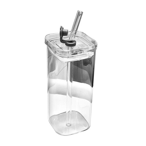 Γυάλινο ποτήρι με καπάκι 400ml τετράγωνο 1