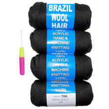 Hilo de lana brasileña negra natural para trenzar - 4 rollos, suave y duradero para mujeres negras.