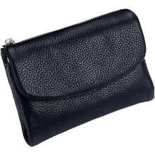 Portofel unisex din piele Pebble – port-card și monede scurt din piele naturală de 5,3", portofel cu fermoar, primul strat de piele (negru)