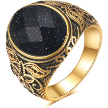 Anillo de boda retro grande con piedra ojo de tigre turquesa para hombre, estilo gótico clásico, de acero inoxidable.