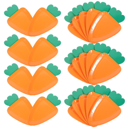 Worgeous24pcs Πιάτα Χάρτινα για Πασχαλινό Πάρτι Πιάτα σε Σχήμα Καρότου για 2